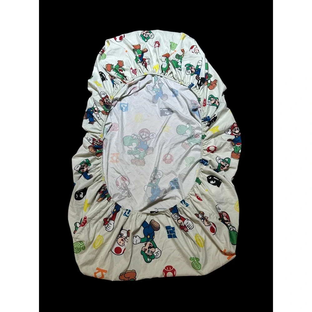 Nintendo Super Mario Twin Fitted Sheet Mario Luigi Yoshi Toad Bedding White